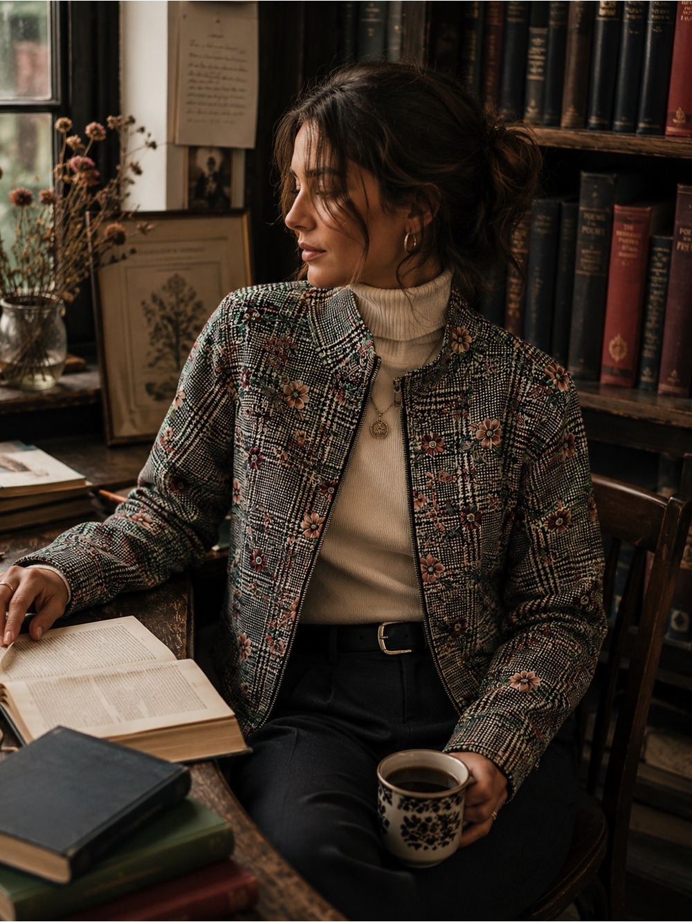 Urban Outfitters Floral Tapestry Jacquard Zip Jacket XS Cottagecore Academia
